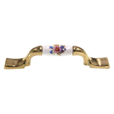 Amerock Royal Family Bright Brass White 3'' CTC Flower Cabinet Pull BP76240-FW3