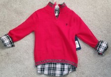 IZOD 2 Pc Red Sweater, White/Bk/Red Button Up Set Boys XS 4/5 - New With Tags