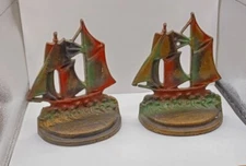 Vintage Bronze Nautical Clipper Sailing Navy Ship Boat Sea Ocean Bookends