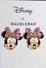 Disney Baublebar Minnie Mouse Statement Crystal Bow Stud Gold Tone Earrings New