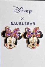 Disney Baublebar Minnie Mouse Statement Crystal Bow Stud Gold Tone Earrings New