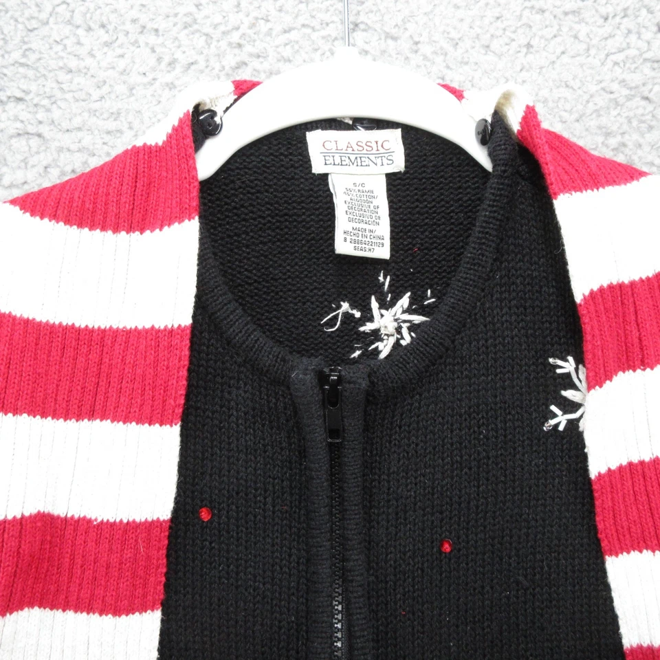 Suéter de Papá Noel clásico vintage bufanda adjunta para mujer S negro Navidad Foto 3 de 4