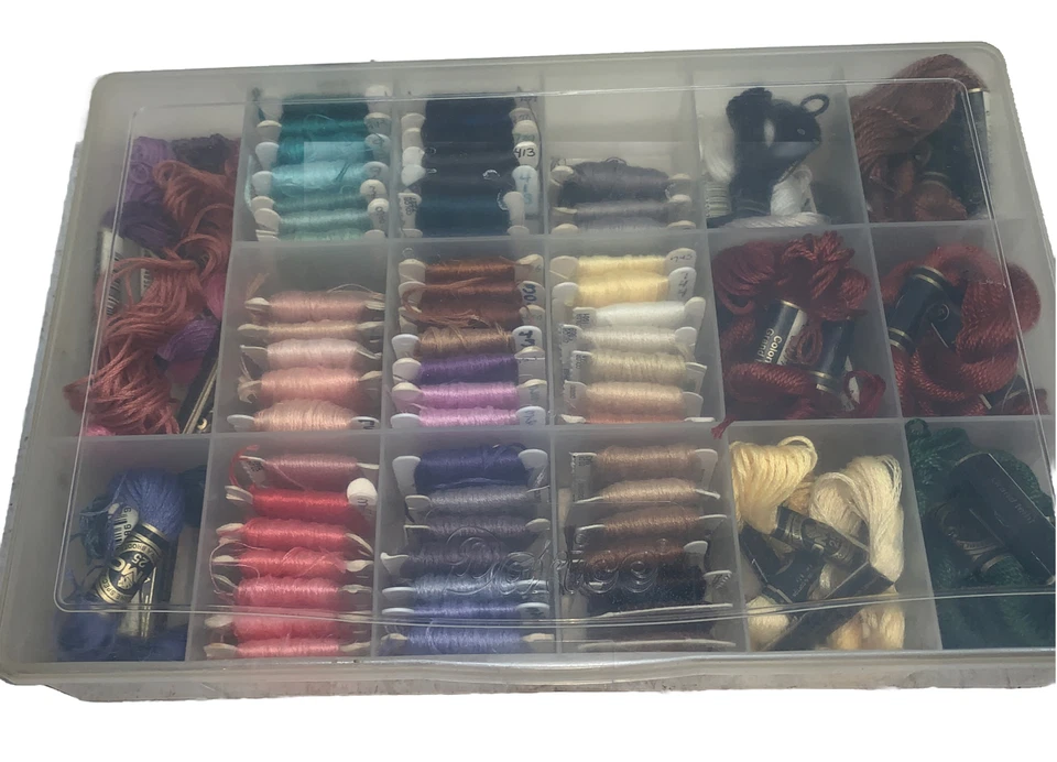 J&PCoats Embroidery Floss 50+/12Brown,10Purple,14Blue 12Pink,6Yellow In Case NOS - Image 4 of 4