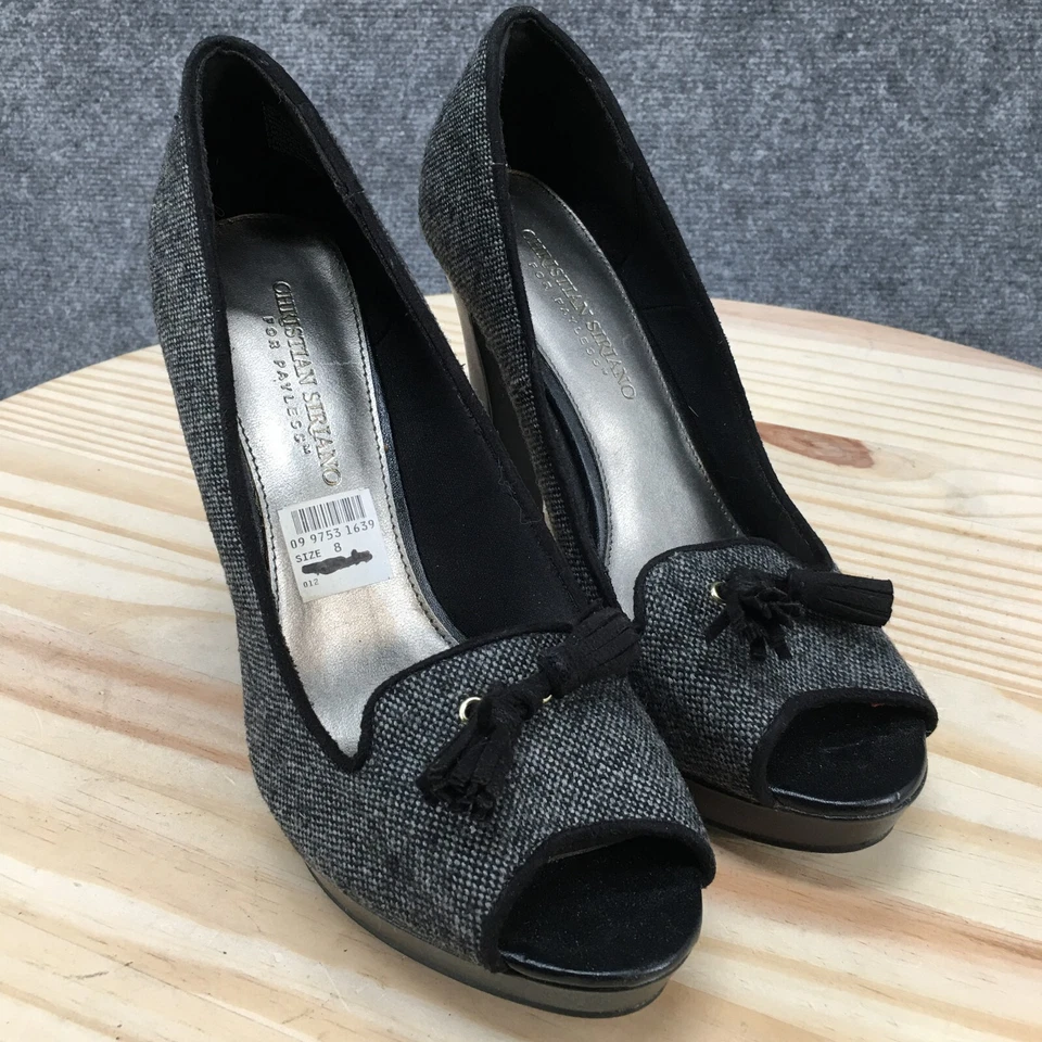 Christian Siriano Tacones Mujer 8 Lambert Plataforma Bombas Gris Punta abierta Borlas Foto 3 de 4