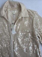 Pilcro Anthropologie Sequin Shirt Dress Mini NWT XXS Ivory