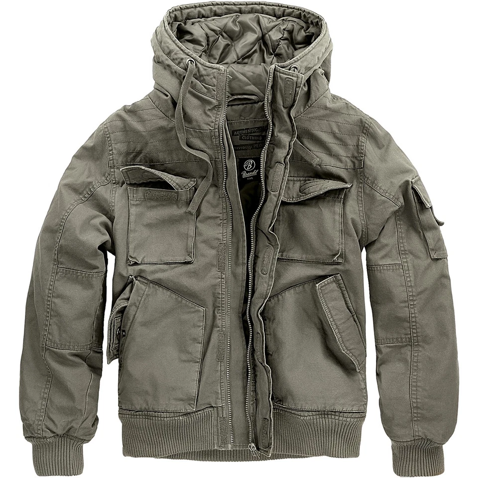 Brandit Hommes Bronx Field Jacket Manteau Matelassé Vintage Capuche Parka Olive - Photo 1/1