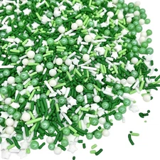 Edible Metallic Sprinkles Mix for Cakes, Cupcakes, Cookies - 4 oz Green/Silver