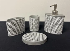 4pc Weathered Gray & White Resin Bathroom Accessories Set - Mesh Pattern - New!