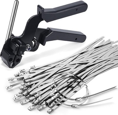 Heavy Duty Metal Zip Tie Gun Kit Cable Tie Tool with 100 Stainless Steel Cables
