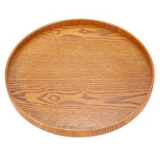 Round Wood Serving Tray, 11.81" Non-Slip Wooden Decorative Tray Brown