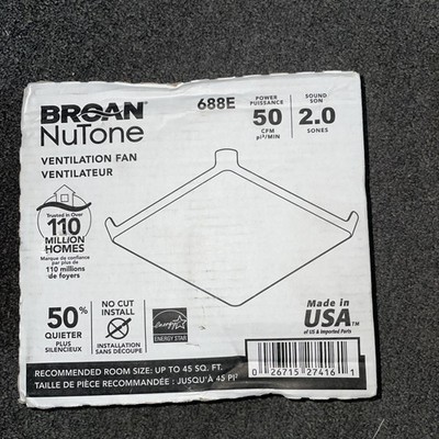 BROAN NUTONE 688E BATHROOM EXHAUST VENTILATION FAN 50 CFM 2.0 SON