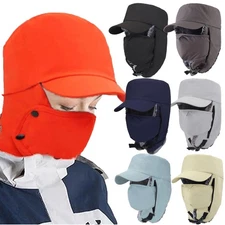 Men's Warm Winter Hats with Removable Face Mask Earflaps Faux Fur Hunting Hat