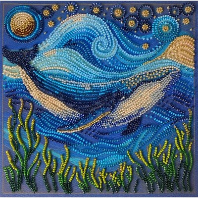 Bead Embroidery Kit Blue whale Bead stitching Bead needlepoint kit DIY Abris Art