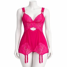 NEW Victoria s Secret Hot Pink Lace Babydoll Lingerie Garter Chemise 34C NWOT