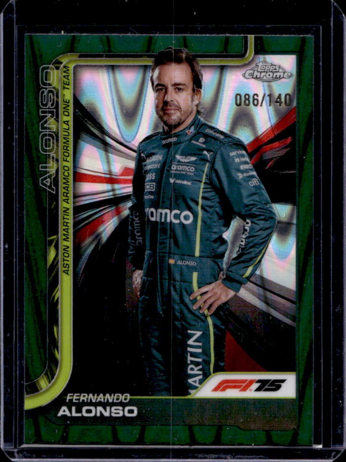 2025 Topps Chrome F1 Fernando Alonso Forest Green Raywave Refractor #86/140 #9