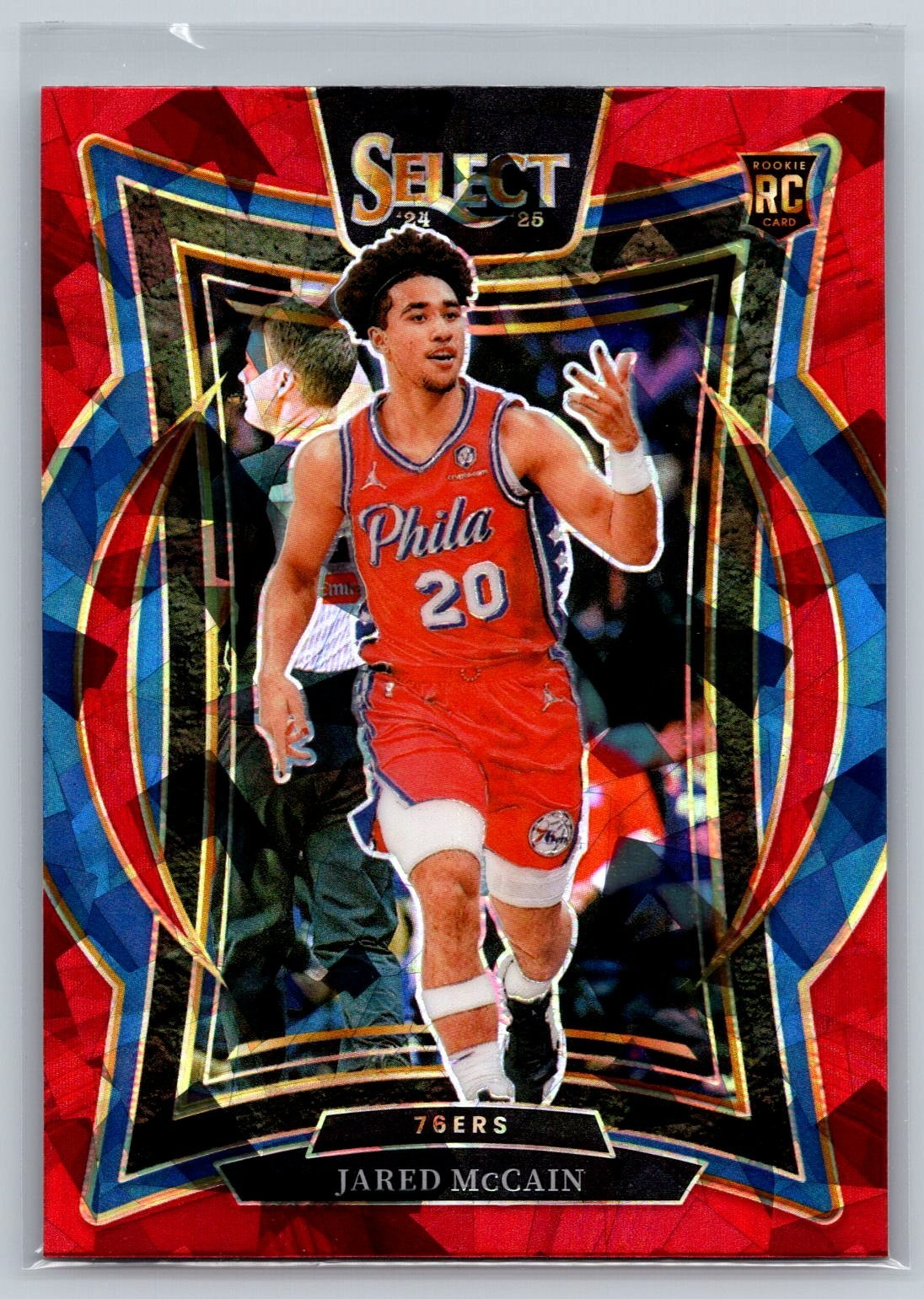 2024-25 Panini Select #82 Jared McCain Rookie Red Ice Prizm Concourse 76ers (RC)