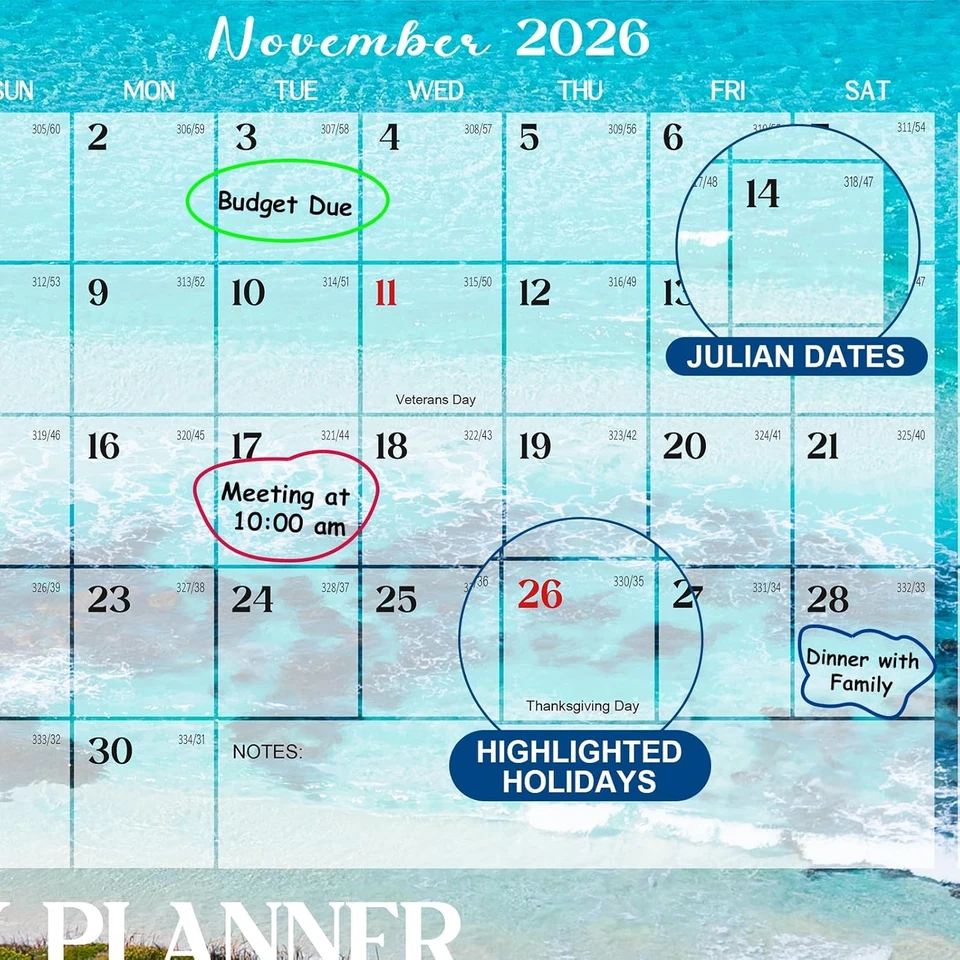 32" X 48" 2026 Wall Calendar Dry Erase - Large Beach Wall Calendar Wet & Dry Era - Image 3 of 4