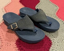 Vionic Capitola Platform Wedge Sandals Women's 7 Navy Studded Comfortcore Boho