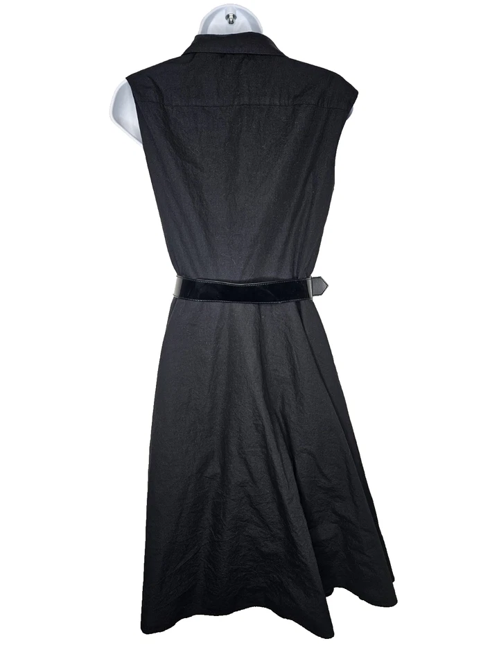 Vestido Max and Cleo Negro Botón Frontal Sin Mangas Cinturón Talla 6 Ajuste Acampanado Foto 2 de 4