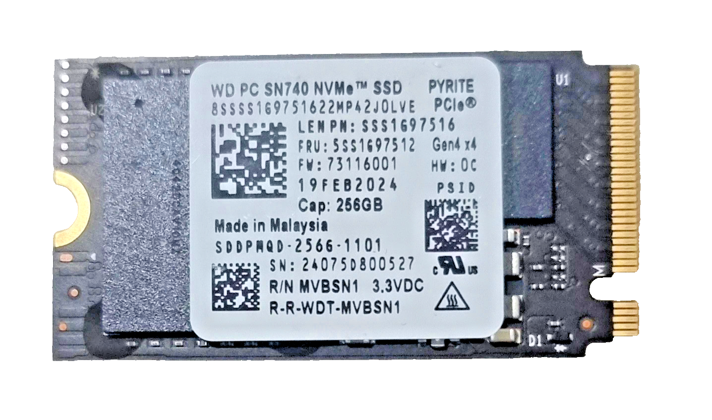 4x Western Digital PC SN740 M.2 NVMe 2242 256GB SSD SDDPMQD-256G