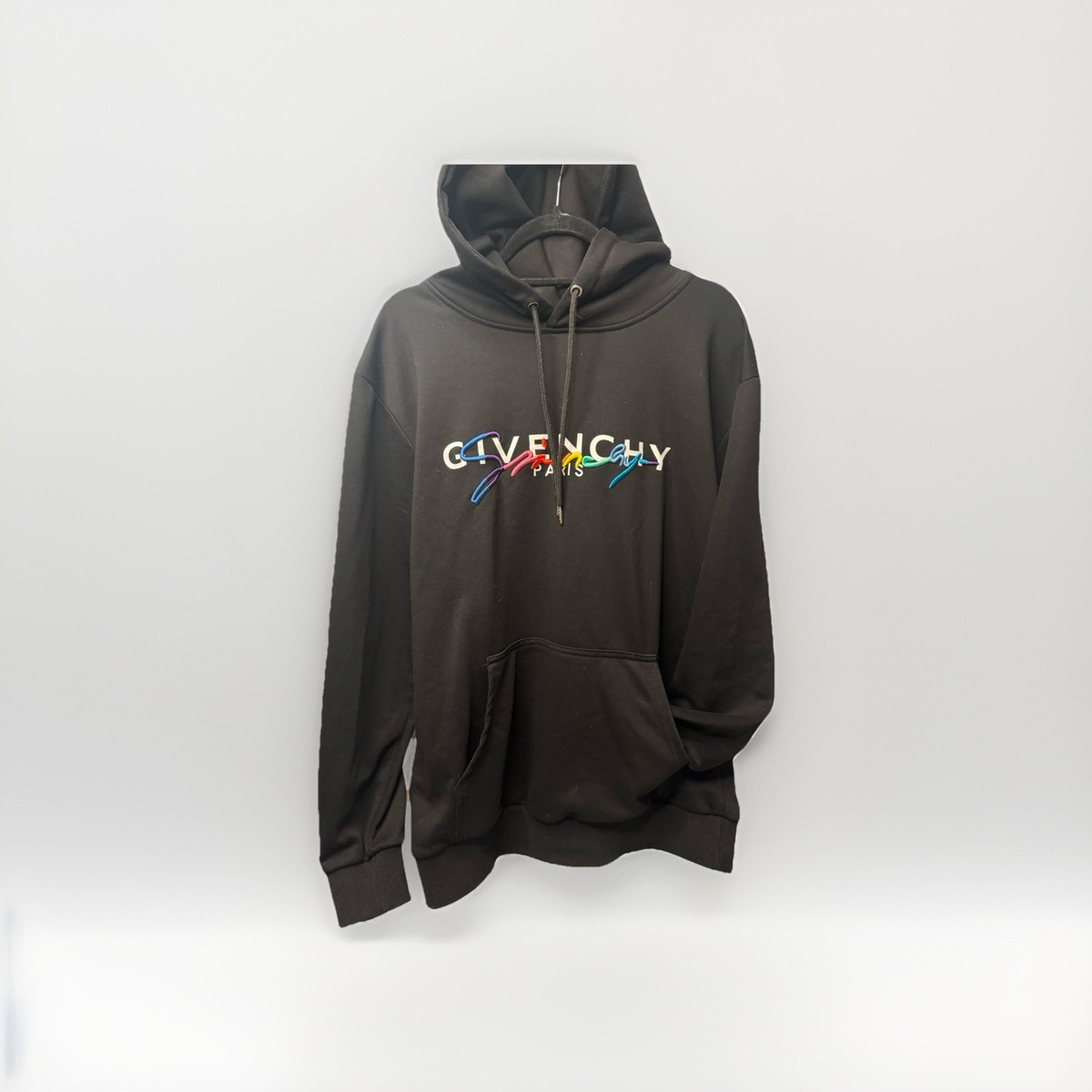 Givenchy Hoodie Mens L Black Rainbow Signature Logo Pullover