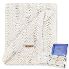 Cotton Knitted Baby Blanket   Neutral Swaddle Receiving Blanket for Newborn, ...