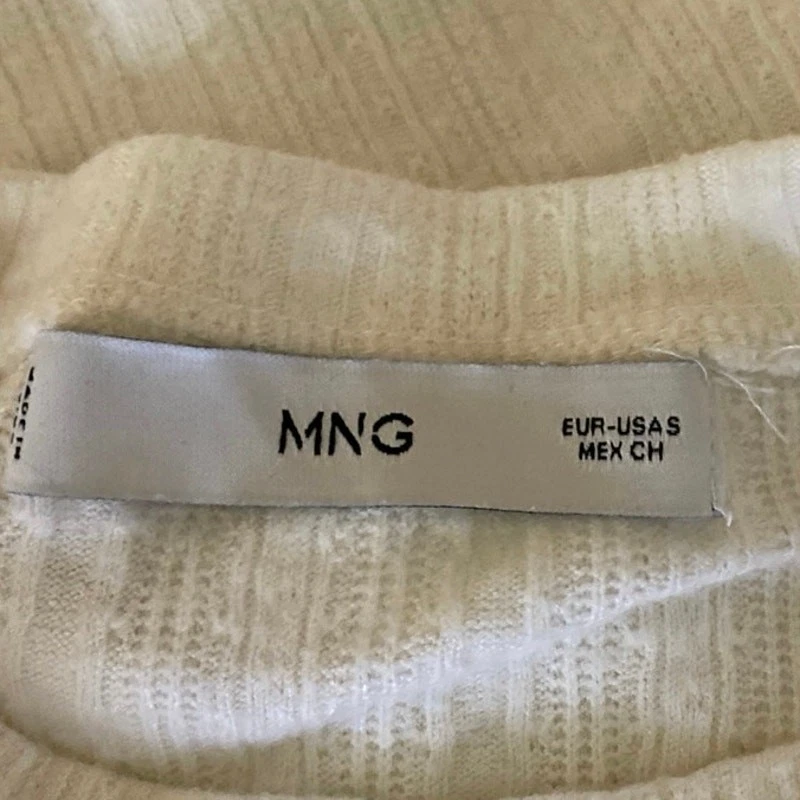 Camiseta Top Mango MNG Blanca Acanalada Tejida Manga Larga Doble Dobladillo Lechuga Talla S Foto 4 de 4