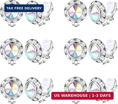 FIBO STEEL Clip on Halo Earrings Rhinestone Earrings Crystal Earrings for Women