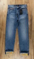  NO CUSTOMS TAX VERSACE blue jeans with barocco print lower cuffs Size 32 NWT