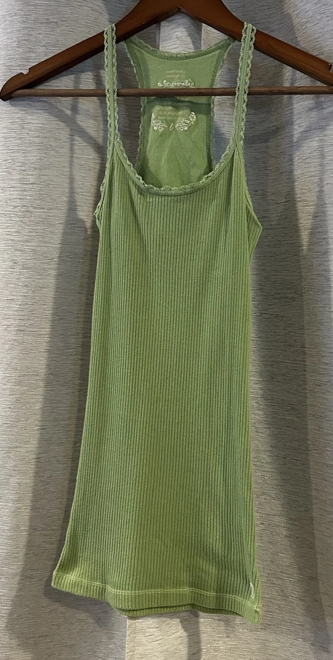 Camiseta sin mangas acanalada vintage Abercrombie & Fitch verde cami grande capas Y2K Foto 2 de 4