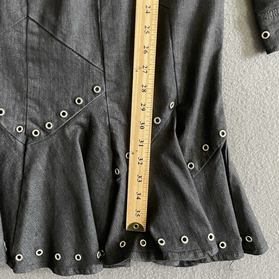 Ashley Stewart Skirt Suit 16W Black Stretch Denim Silver Grommet Y2K Crop Jacket - Image 4 of 4