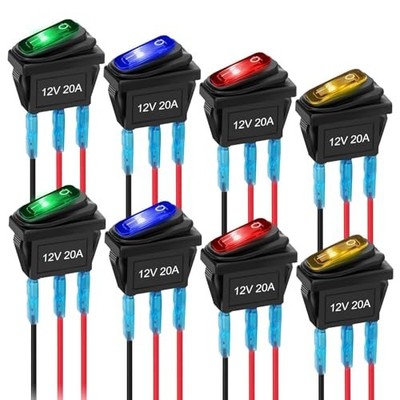  8Pcs 12V Rocker Switch, 20A SPST 3 Pin ON/Off Waterproof Toggle Switch with 