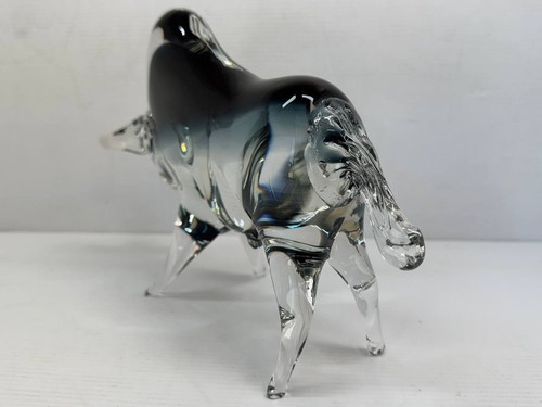 Formia Vetri di Murano Glass Clear and Blue Bull Figurine Made in Italy - Picture 6 of 16