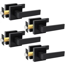 Passage Door Levers, 4 Pack Black Heavy-Duty Door Handles, Square Non-Locking Do