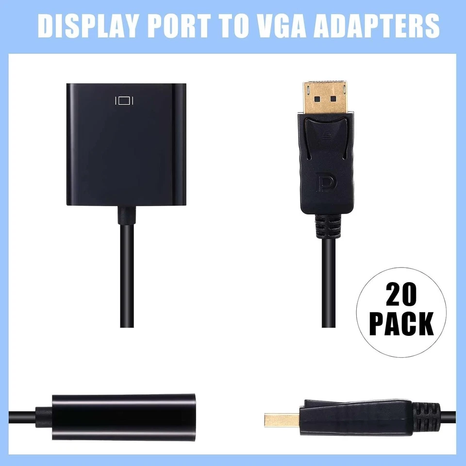Versatile 20-Pack Gold Plated DisplayPort to VGA Adapters for Seamless Display - Image 4 of 4
