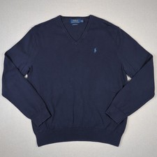 Polo Ralph Lauren Pima Cotton V-Neck Sweater Mens L Navy Blue Pony Pullover