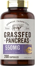 Grass Fed Beef Pancreas 550mg | 200 Capsules | Non-GMO | by Herbage Farmstead