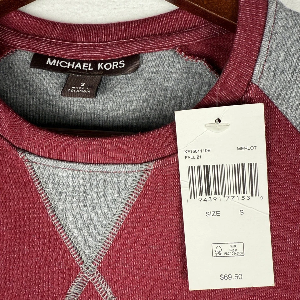 NUEVO Suéter Michael Kors Para Hombres Pequeño Merlot Bloques de Color Cuello Redondo Pullover Foto 4 de 4