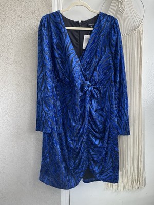 Torrid Velvet Burnout Dress Women 20 Cobalt Blue Zebra Print Ruched TieSide