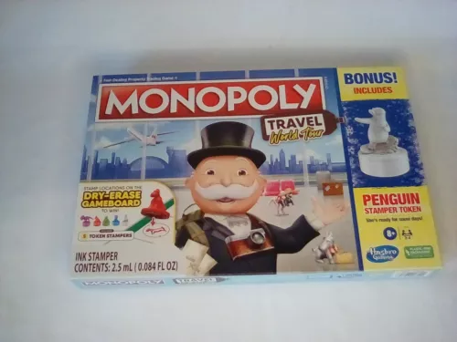 Monopoly Travel World Tour With Bonus Penguin Stamper Token NEW