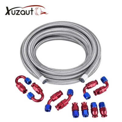 10/20ft 6AN 8AN 10AN Stainless Steel PTFE Fuel Line Kit E85 +10 Fitting Hose Kit