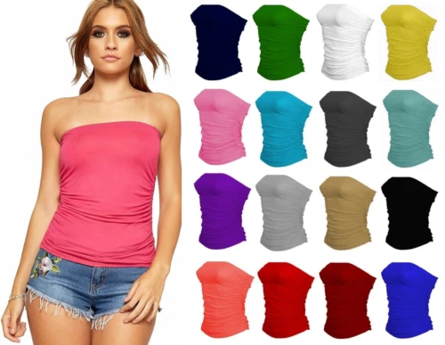 New Womens Boobtube Bandeau Strapless Ladies Side Ruched Boobtube Top 8-26 - Image 1 of 1