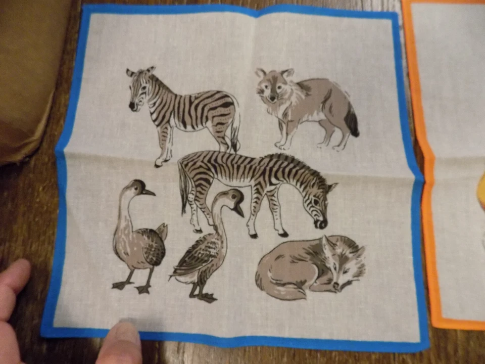 Vtg Lot Lion Giraffe Elephant Hippo Zebra Swan Birds Jungle Handkerchief Squares - Image 2 of 4