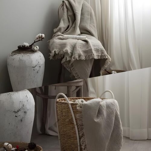 100% Pure Linen Blanket,100% Natural Flax Linen Throw Blanket, 79"x63" French... - Picture 4 of 6