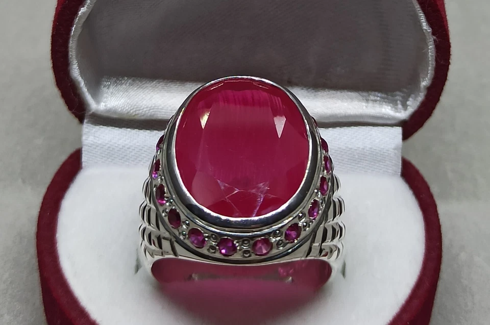 30 Carat Dark Red Big Ruby Sterling Silver 925 Handmade Yaqoot Heavy Mens Ring - Image 3 of 4