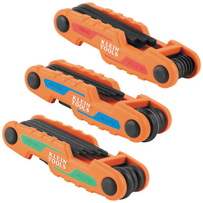 Klein Tools 70543 Compact Folding Hex Key Set, 25-Key, SAE, Metric Torx, 3-Piece