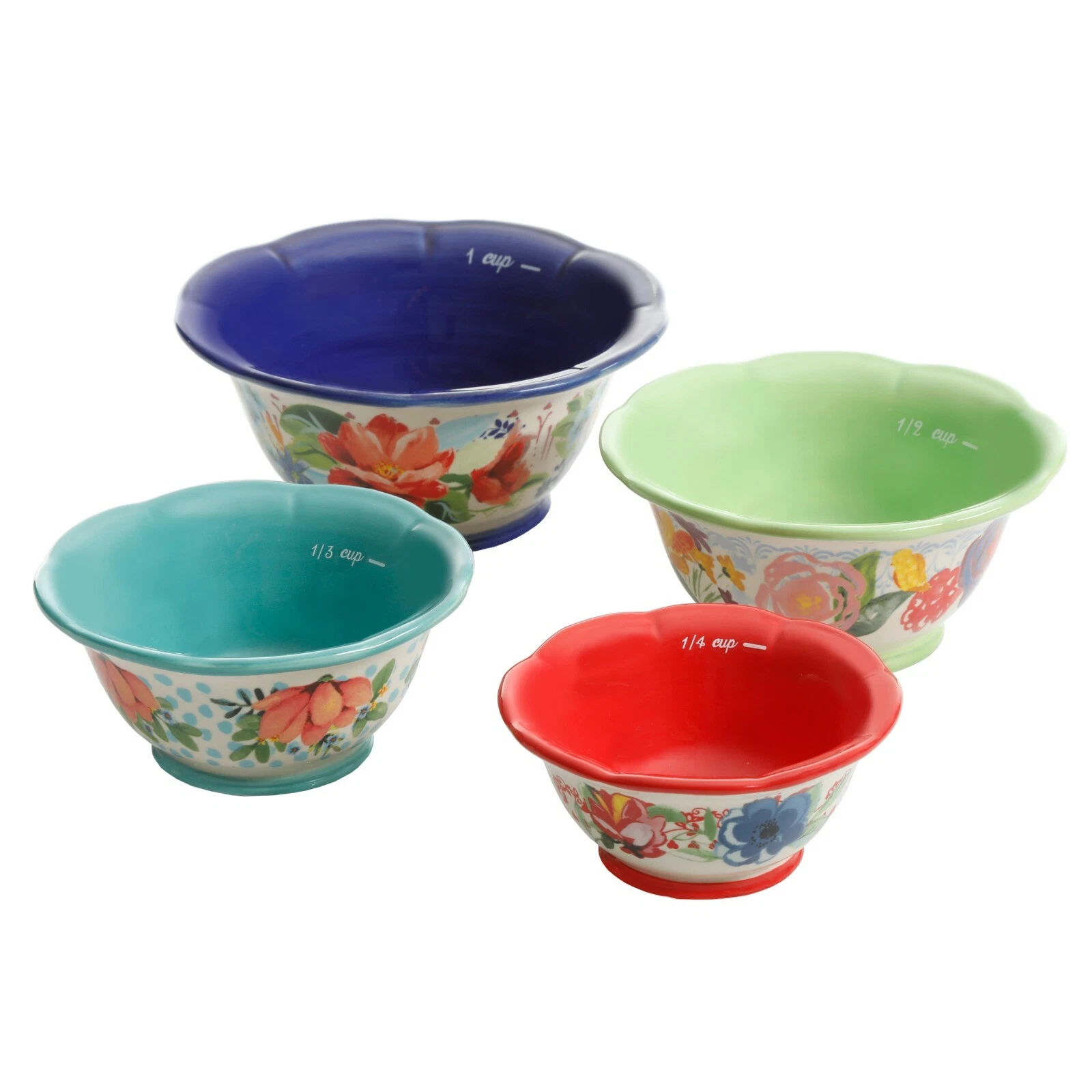 Four (4) ~ Pioneer Woman ~ Measuring Cups/Bowls ~ SPRING BOUQUET ~ Stoneware