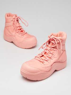 Bottega Veneta Flamingo Pink Technical Fabric/Rubber Puddle Bomber Boots Size...