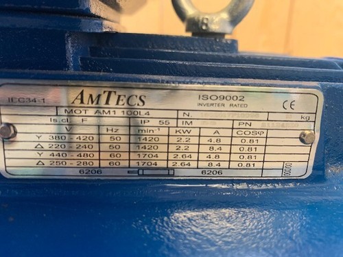 2.2Kw 4P (1420 rpm) AMTECS. 100 FRAME. B3 (FOOT MOUNTED) 3PH. ZONE 2/22 ATEX - Picture 2 of 3