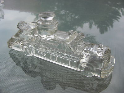 Vintage Candy Container Dimestore Toy Glass Figurine Fire Engine Truck 1950s